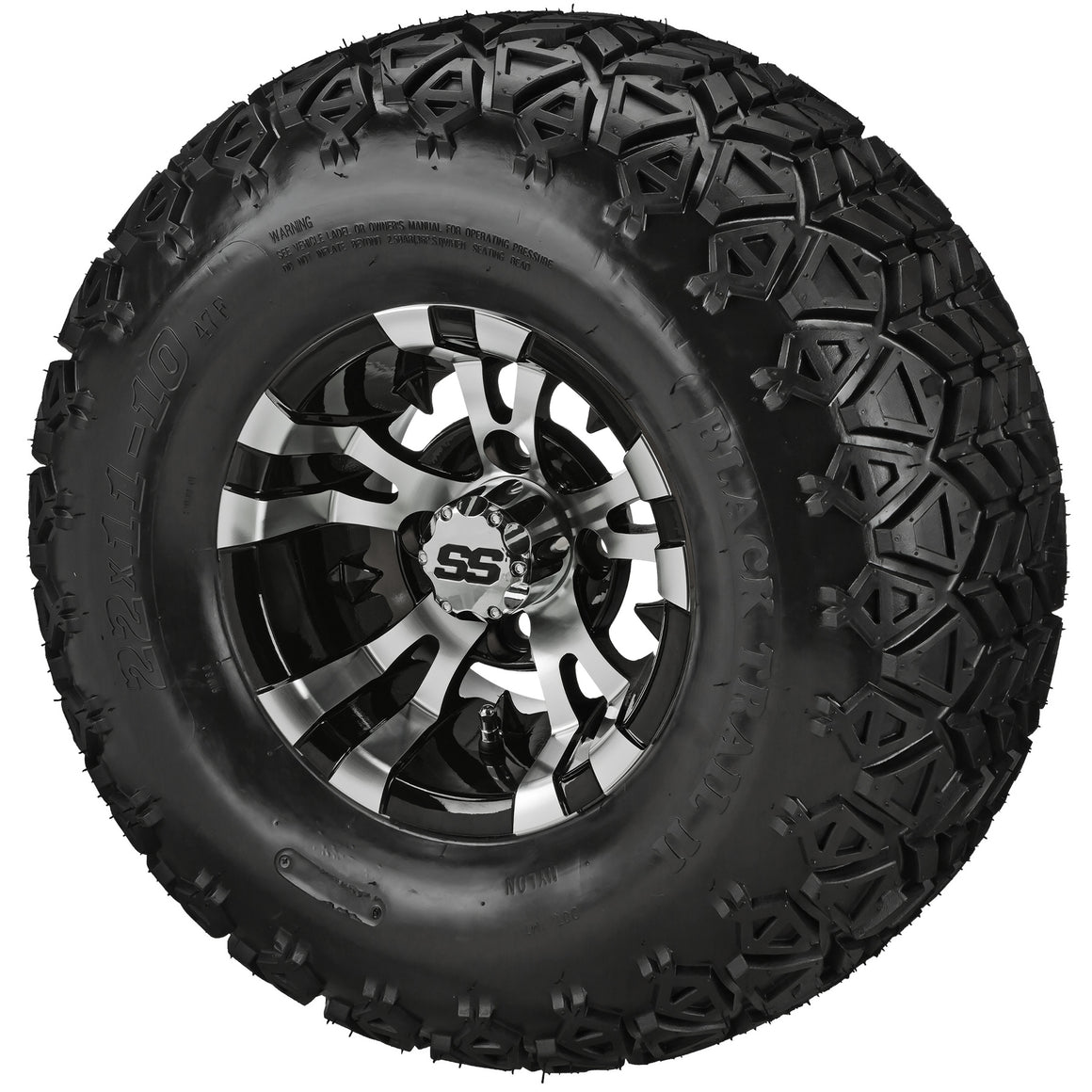 LSI 10" Warlock Black & Machined Golf Cart Wheel and Lifted Tire Combo | RM Cart