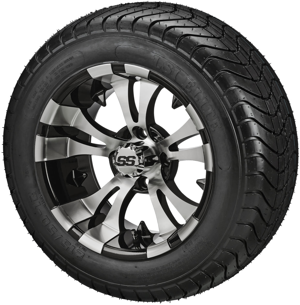 LSI 12" Warlock Black & Machined Golf Cart Wheel and Low Profile Tire Combo