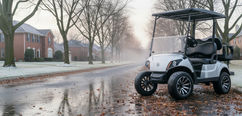 Golf Cart on Suburban street in Winter 
