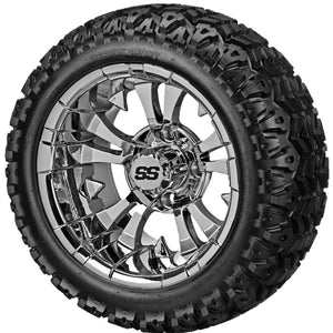 Chrome wheel and Golf Cart  tire on a white background | RM Cart 