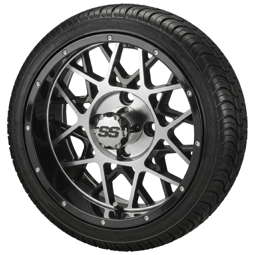 LSI 14" Black Widow Black & Machined Wheel and Low Profile Tire Combo