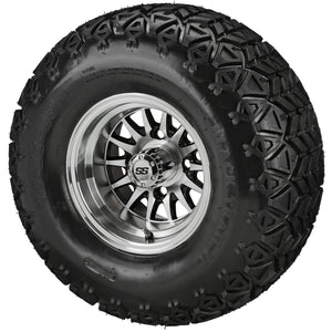 LSI 10" 14-Spoke Black & Machined Wheel and Lifted Tire Combo