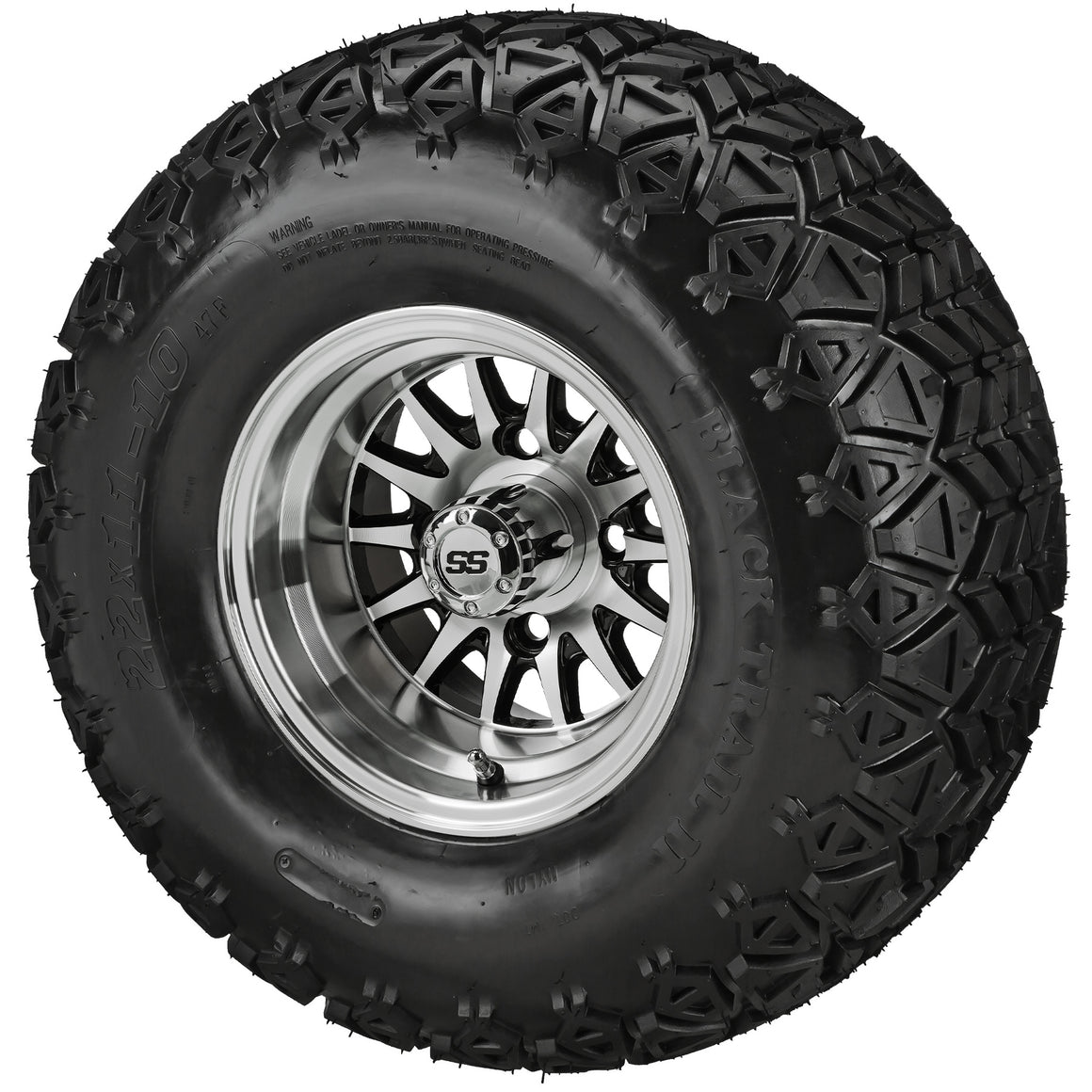 LSI 10" 14-Spoke Black & Machined Wheel and Lifted Tire Golf Cart Combo | RM Cart