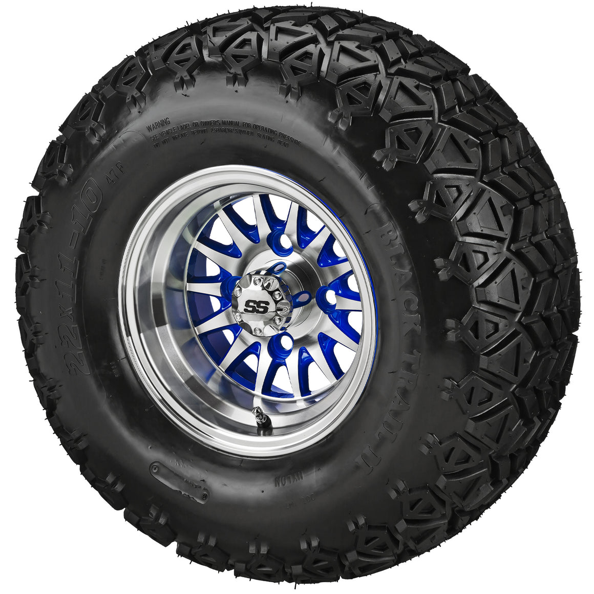 LSI 10" 14-Spoke Blue & Machined Golf Cart Wheel and Lifted Tire Combo | RM Cart