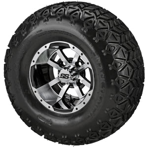 LSI 10" Maltese Cross Black & Machined Wheel and Lifted Tire Combo