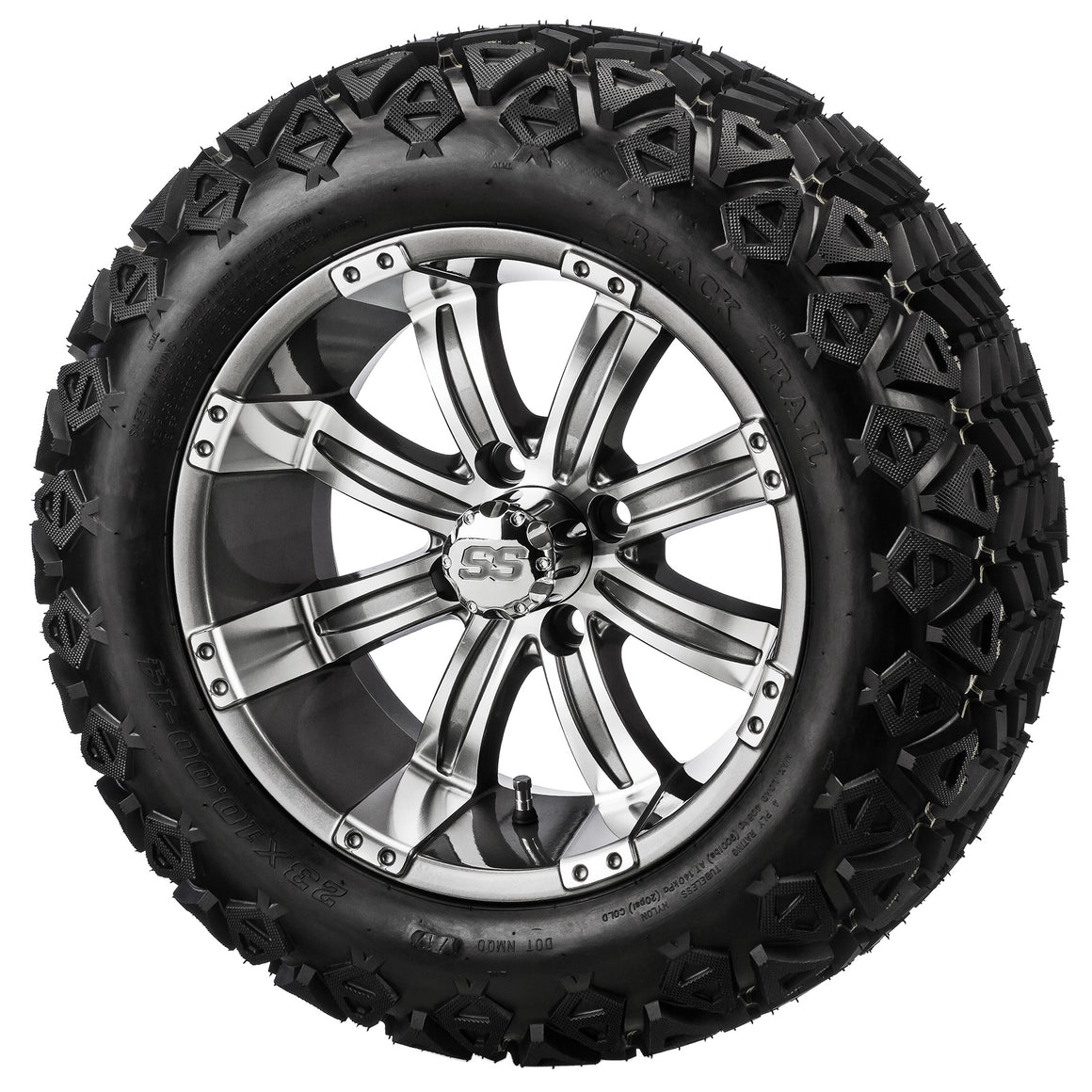 LSI 10" Casino Gun Metal Gray & Machined Wheel and Lifted Tire Golf Cart Combo | RM Cart