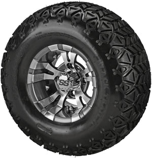 LSI 10" Warlock Gun Metal Gray & Machined Wheel and Lifted Tire Combo