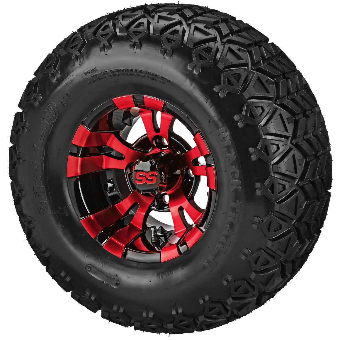 LSI 10" Warlock Black & Red Wheel and Lifted Tire Golf Cart Combo | RM Cart