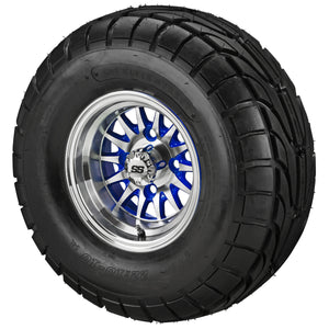 LSI 10" 14-Spoke Blue & Machined Wheel and Lifted Tire Combo