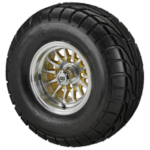 LSI 10" 14-Spoke Gold & Machined Wheel and Lifted Tire Combo