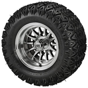 LSI 10" 14-Spoke Black & Machined Wheel and Lifted Tire Combo