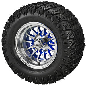 LSI 10" 14-Spoke Blue & Machined Wheel and Lifted Tire Combo