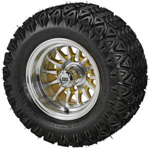 LSI 10" 14-Spoke Gold & Machined Wheel and Lifted Tire Combo