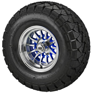 LSI 10" 14-Spoke Blue & Machined Wheel and Lifted Tire Combo