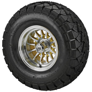 LSI 10" 14-Spoke Gold & Machined Wheel and Lifted Tire Combo