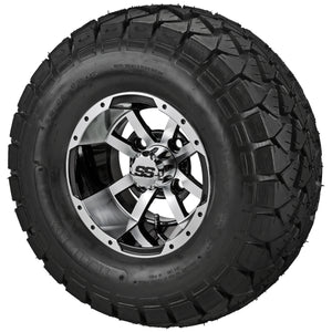 LSI 10" Maltese Cross Black & Machined Wheel and Lifted Tire Combo