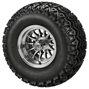 LSI 10" 14-Spoke Black & Machined Wheel and Lifted Tire Combo