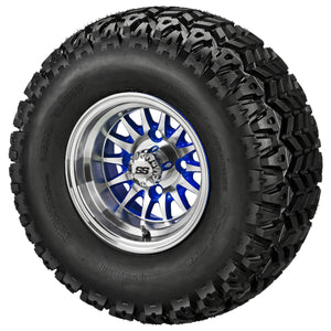 LSI 10" 14-Spoke Blue & Machined Wheel and Lifted Tire Combo