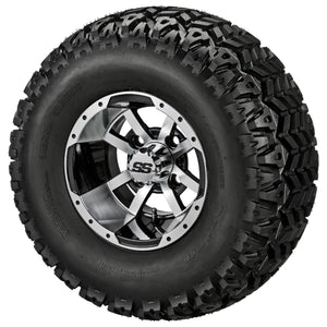 LSI 10" Maltese Cross Black & Machined Wheel and Lifted Tire Combo