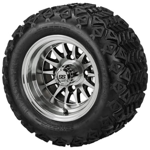 LSI 10" 14-Spoke Black & Machined Wheel and Lifted Tire Combo