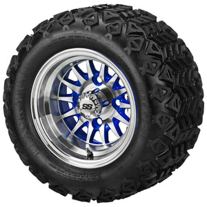 LSI 10" 14-Spoke Blue & Machined Wheel and Lifted Tire Combo