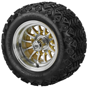 LSI 10" 14-Spoke Gold & Machined Wheel and Lifted Tire Combo