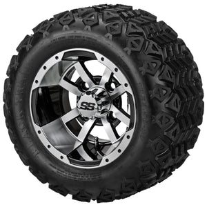 LSI 10" Maltese Cross Black & Machined Wheel and Lifted Tire Combo