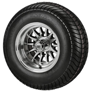 LSI 10" 14-Spoke Black & Machined Wheel and Low Profile Tire Combo