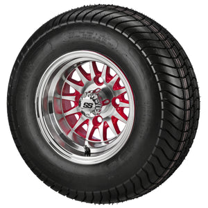 LSI 10" 14-Spoke Red & Machined Wheel and Low Profile Tire Combo
