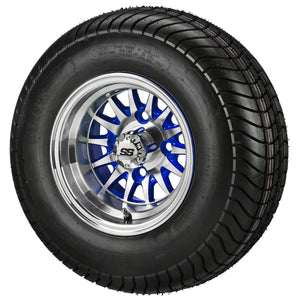 LSI 10" 14-Spoke Blue & Machined Wheel and Low Profile Tire Combo