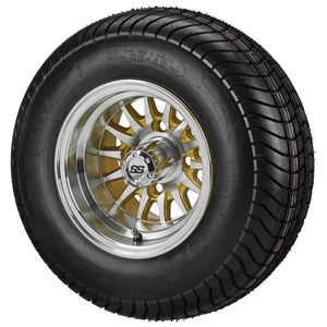 LSI 10" 14-Spoke Gold & Machined Wheel and Low Profile Tire Combo