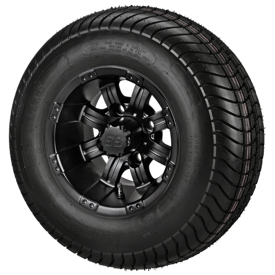 10" Casino Matte Black Wheel and Low Profile Tire Golf Cart Combo | RM Cart