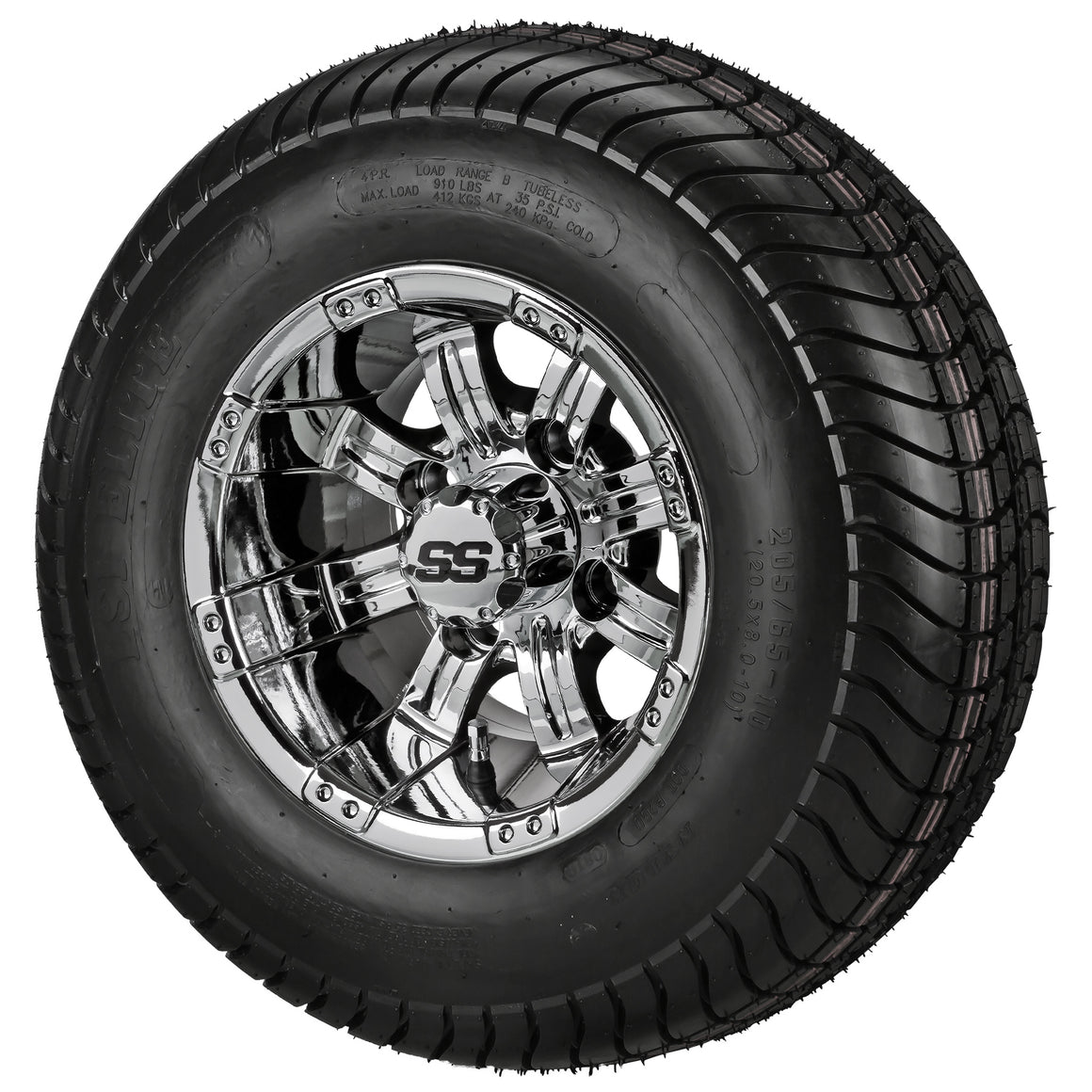 10" Casino Mirror Wheel and Low Profile Tire Golf Cart Combo | RM Cart