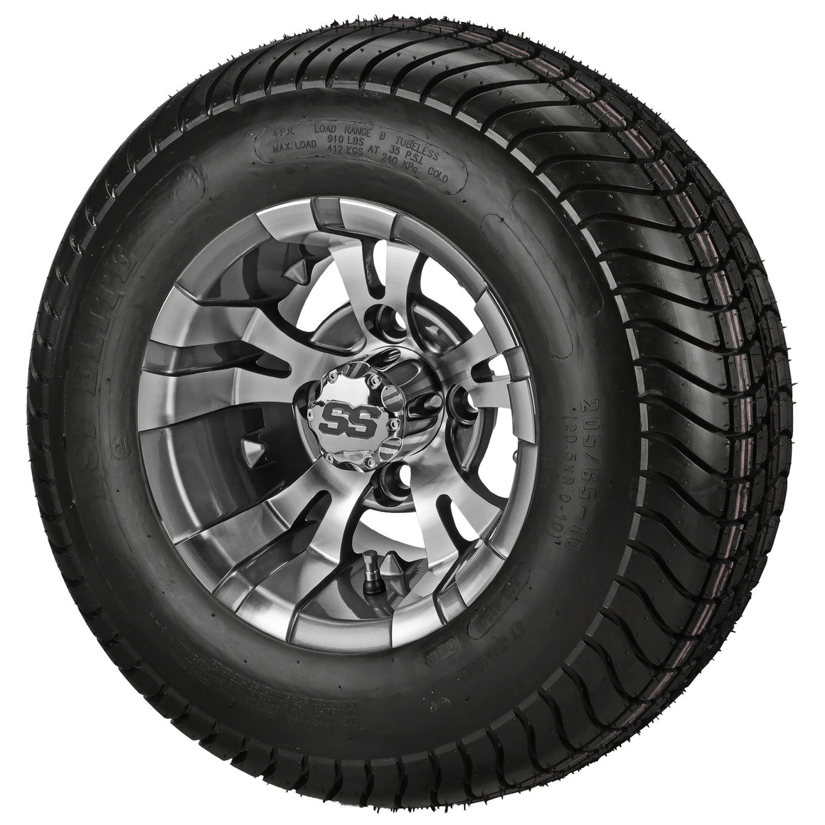 LSI 10" Warlock Gun Metal Gray & Machined Wheel and Low Profile Tire Combo