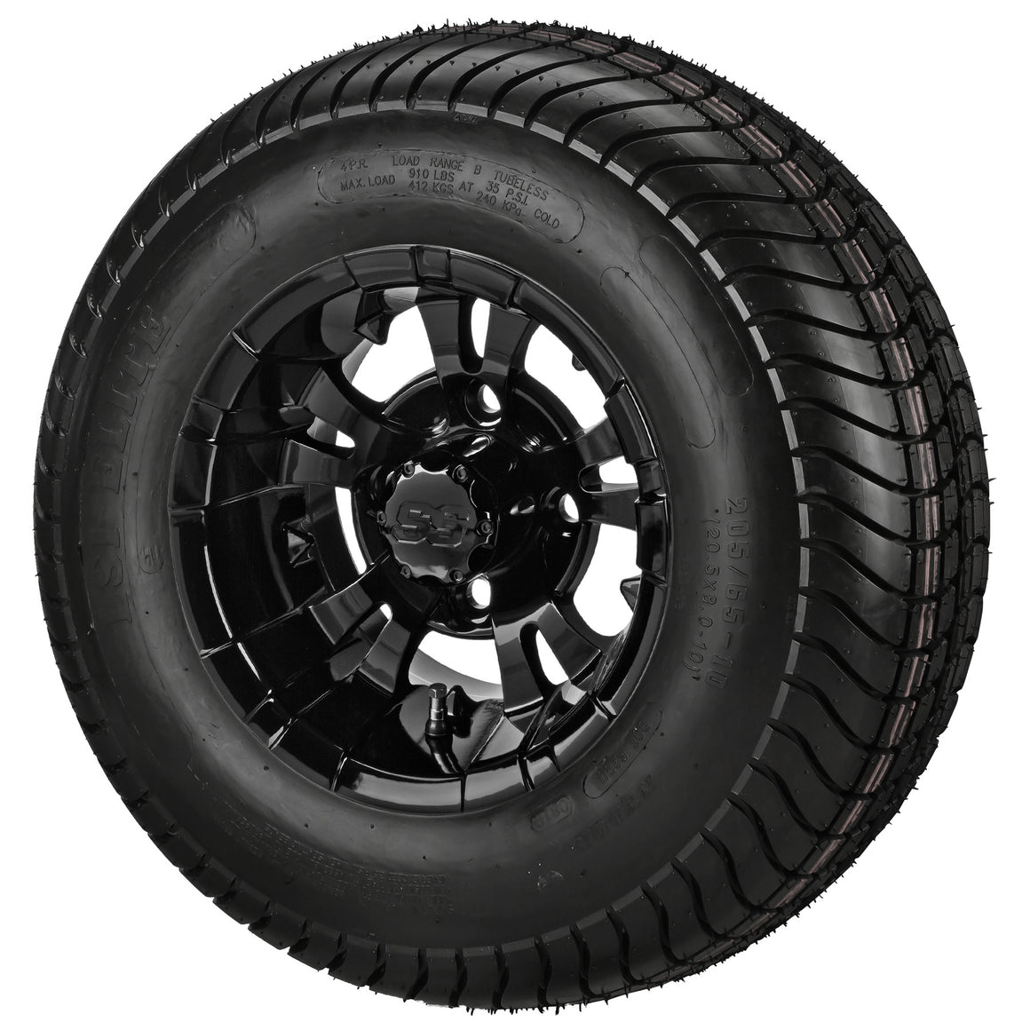 10" Warlock Gloss Black Wheel and Low Profile Tire Golf Cart Combo | RM Cart