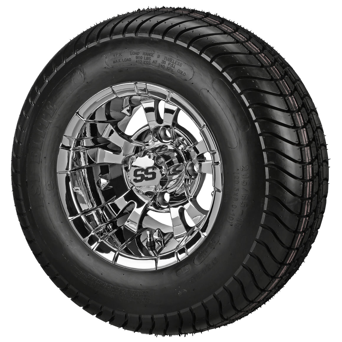 10" Warlock Mirror Wheel and Low Profile Tire Golf Cart Combo | RM Cart