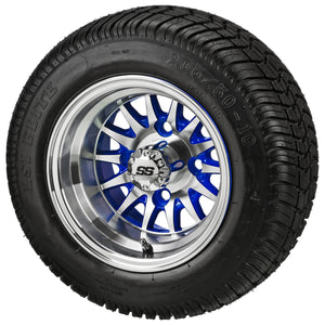 LSI 10" 14-Spoke Blue & Machined Wheel and Low Profile Tire Combo