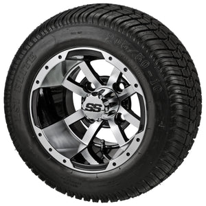 LSI 10" Maltese Cross Black & Machined Wheel and Low Profile Tire Combo