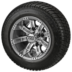 LSI 10" Casino Gun Metal Gray & Machined Wheel and Low Profile Tire Combo