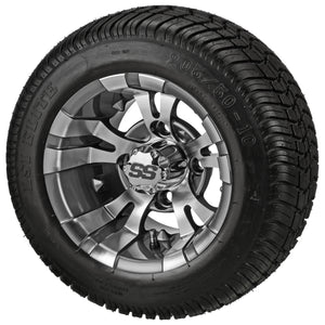 LSI 10" Warlock Gun Metal Gray & Machined Wheel and Low Profile Tire Combo