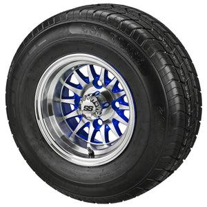 LSI 10" 14-Spoke Blue & Machined Wheel and Low Profile Tire Combo