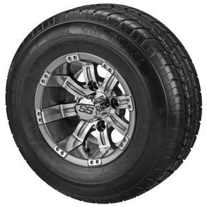 LSI 10" Casino Gun Metal Gray & Machined Wheel and Low Profile Tire Combo
