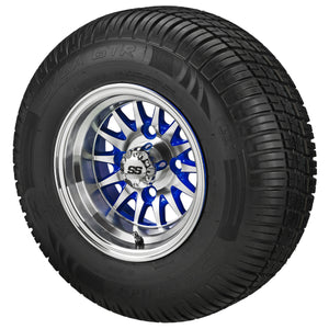 LSI 10" 14-Spoke Blue & Machined Wheel and Low Profile Tire Combo