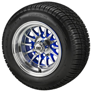 LSI 10" 14-Spoke Blue & Machined Wheel and Low Profile Tire Combo