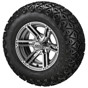 LSI 12" Yukon Gun Metal Gray & Machined Wheel and Lifted Tire Combo