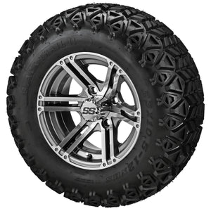 LSI 12" Yukon Gun Metal Gray & Machined Wheel and Lifted Tire Combo (Centered)