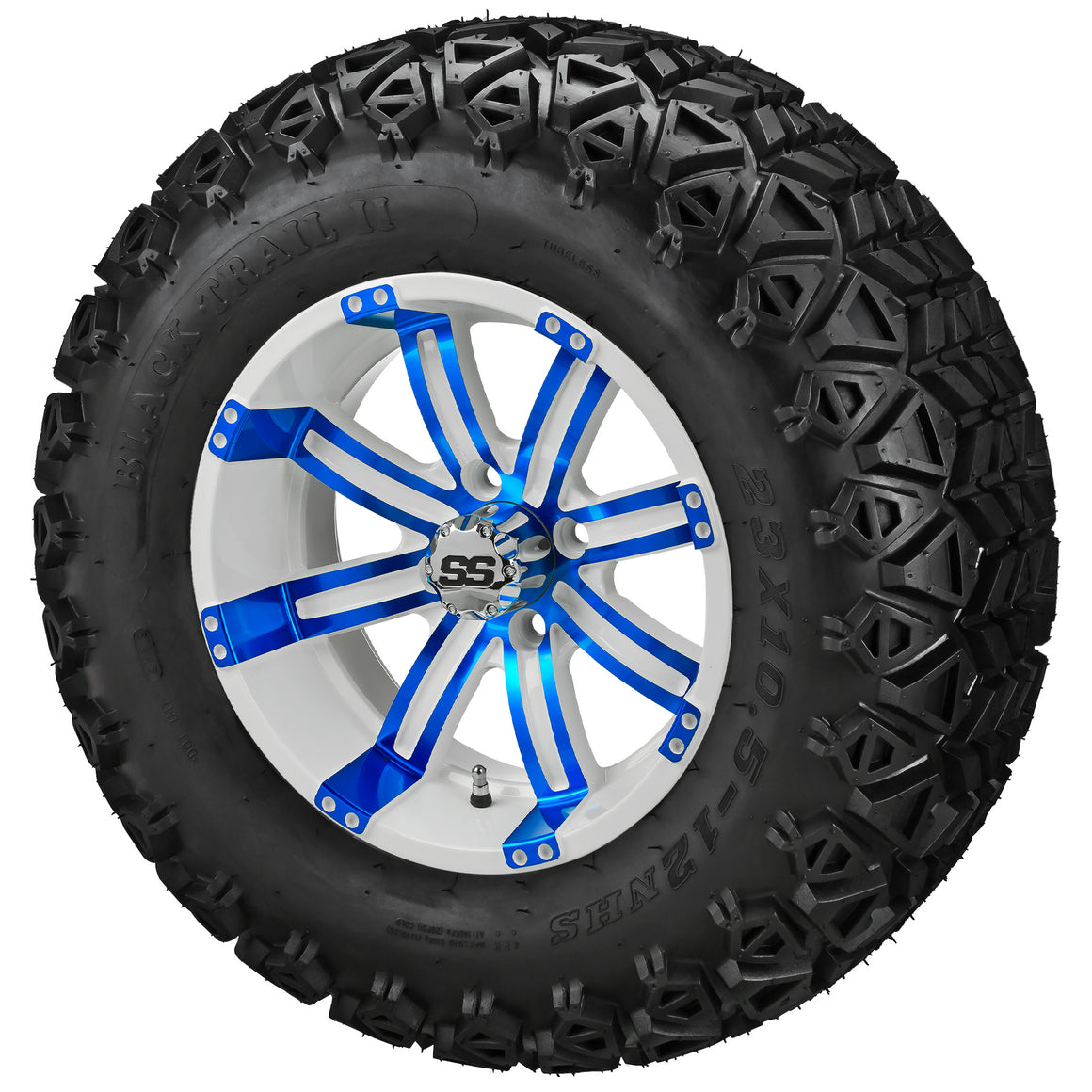 LSI 12" Casino White & Blue Golf Cart Wheel and Lifted Tire Combo