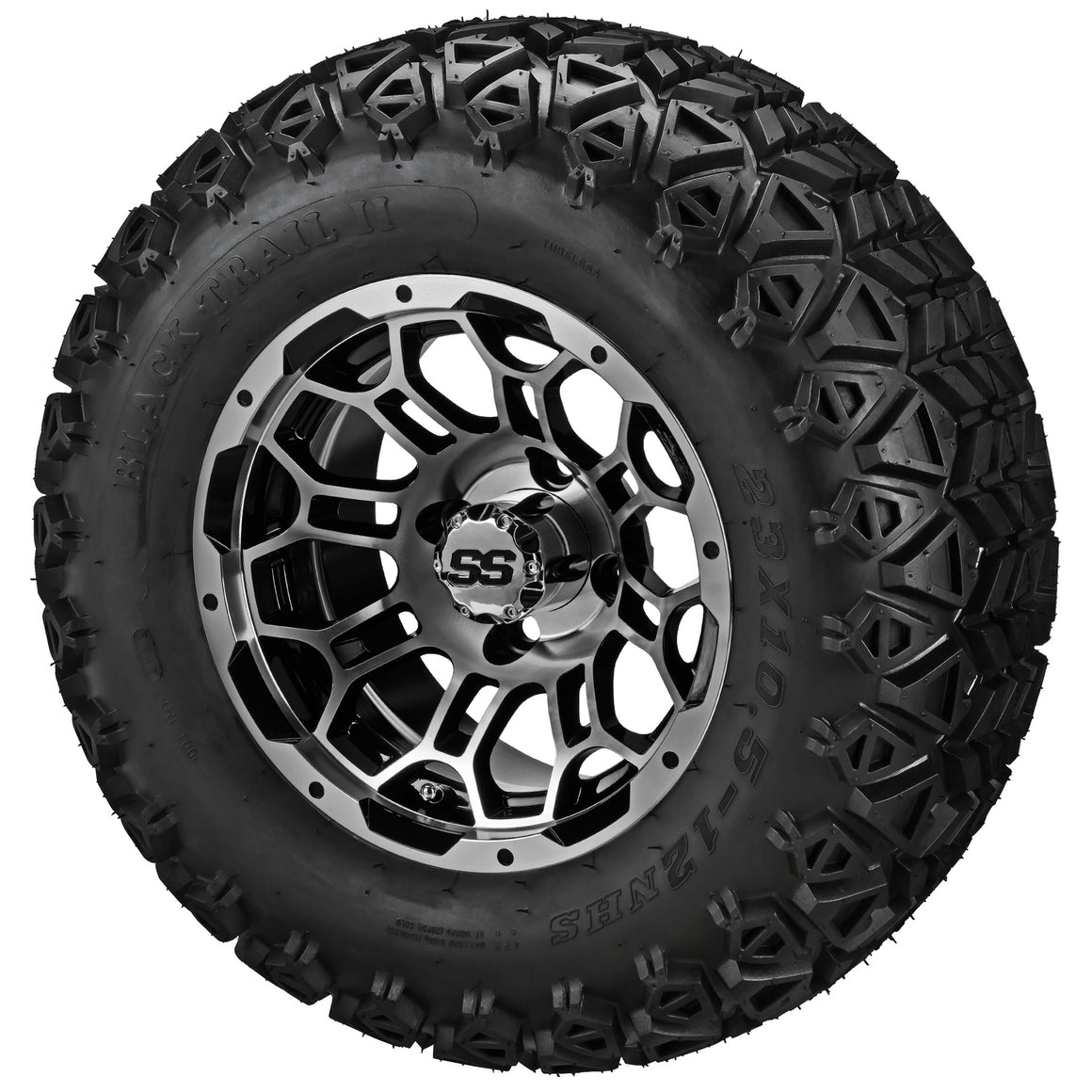 LSI 12" Hercules Black & Machined Golf Cart Wheel and Lifted Tire Combo