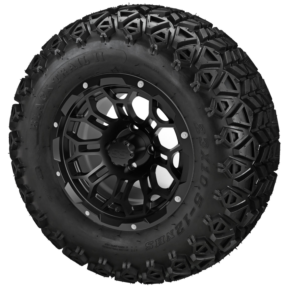 LSI 12" Hercules Gloss Black Golf Cart Wheel and Lifted Tire Combo