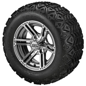 LSI 12" Yukon Gun Metal Gray & Machined Wheel and Lifted Tire Combo (Centered)